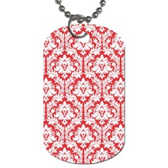 White On Red Damask Dog Tag (Two Back