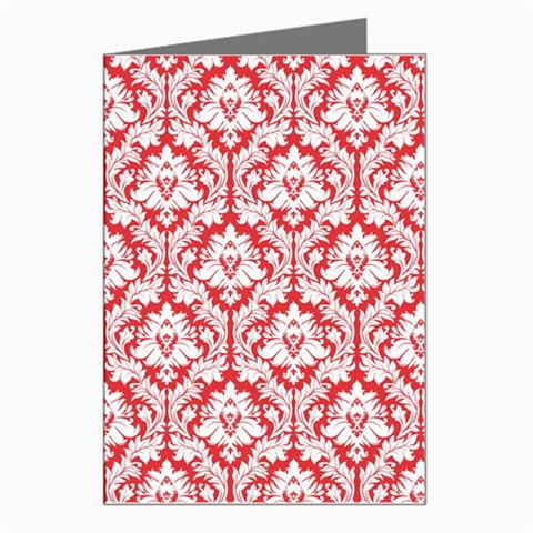 White On Red Damask Greeting Card from ArtsNow.com Left