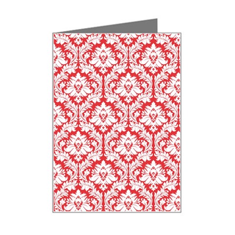 White On Red Damask Mini Greeting Card from ArtsNow.com Left