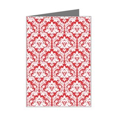 White On Red Damask Mini Greeting Card from ArtsNow.com Left