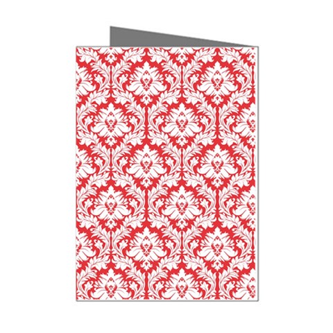 White On Red Damask Mini Greeting Card (8 Pack) from ArtsNow.com Left