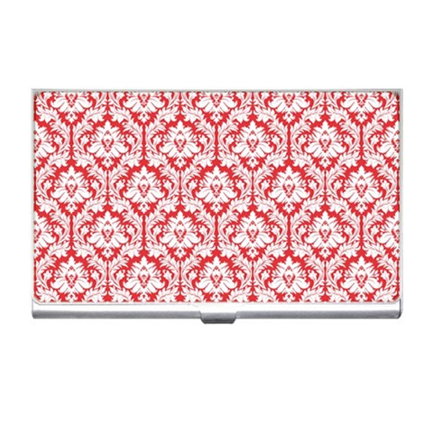 White On Red Damask Business Card Holder from ArtsNow.com Front