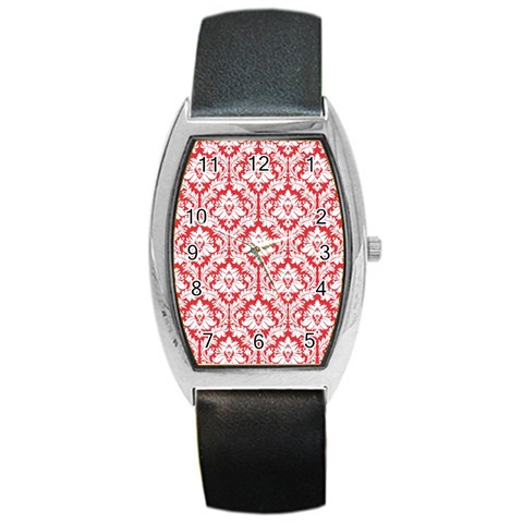 White On Red Damask Tonneau Leather Watch from ArtsNow.com Front