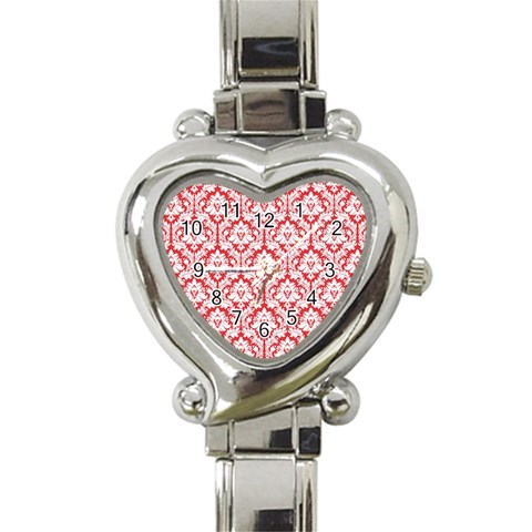 White On Red Damask Heart Italian Charm Watch  from ArtsNow.com Front