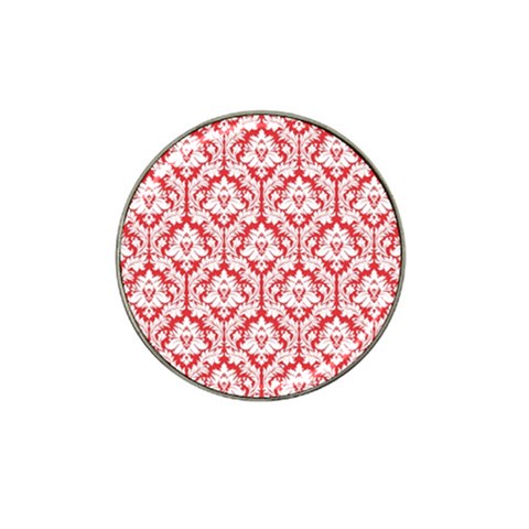 White On Red Damask Golf Ball Marker (for Hat Clip) from ArtsNow.com Front