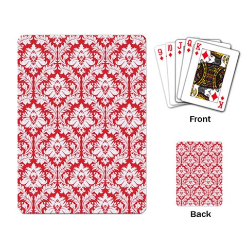 White On Red Damask Playing Cards Single Design from ArtsNow.com Back