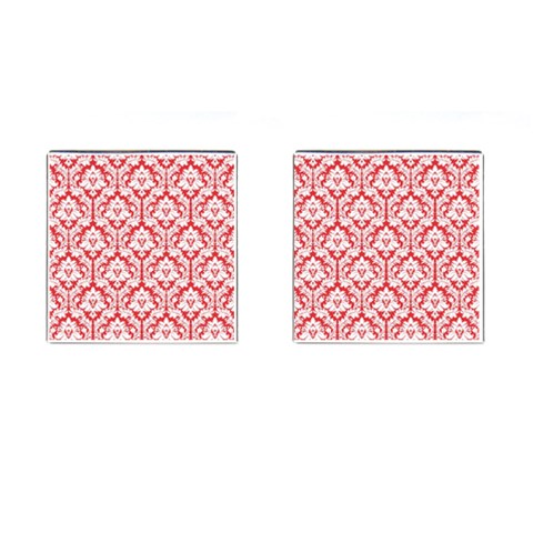 White On Red Damask Cufflinks (Square) from ArtsNow.com Front(Pair)