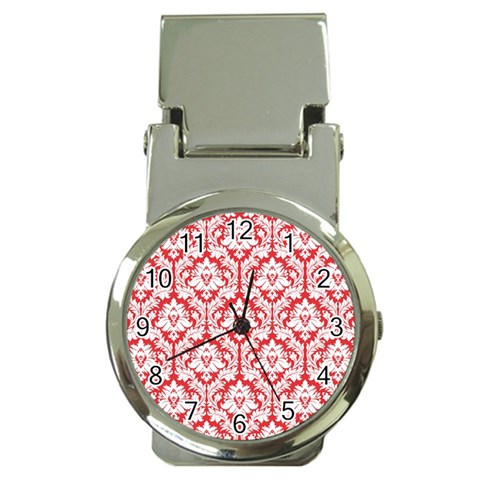 White On Red Damask Money Clip with Watch from ArtsNow.com Front