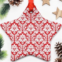 White On Red Damask Star Ornament (Two Sides) from ArtsNow.com Front