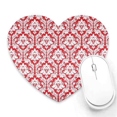 White On Red Damask Mouse Pad (Heart) from ArtsNow.com Front