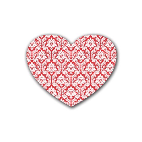 White On Red Damask Drink Coasters (Heart) from ArtsNow.com Front