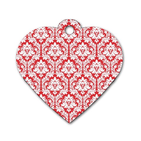 White On Red Damask Dog Tag Heart (One Sided)  from ArtsNow.com Front