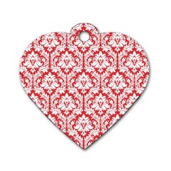 White On Red Damask Dog Tag Heart (Two Sided) from ArtsNow.com Front