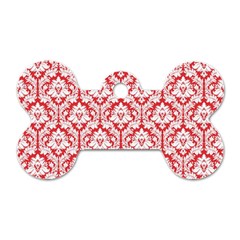 White On Red Damask Dog Tag Bone (Two Sided) from ArtsNow.com Front