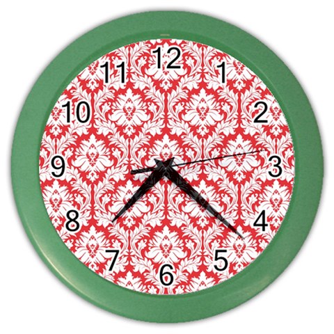 White On Red Damask Wall Clock (Color) from ArtsNow.com Front