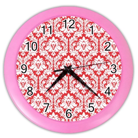 White On Red Damask Wall Clock (Color) from ArtsNow.com Front