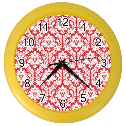 White On Red Damask Wall Clock (Color) from ArtsNow.com Front