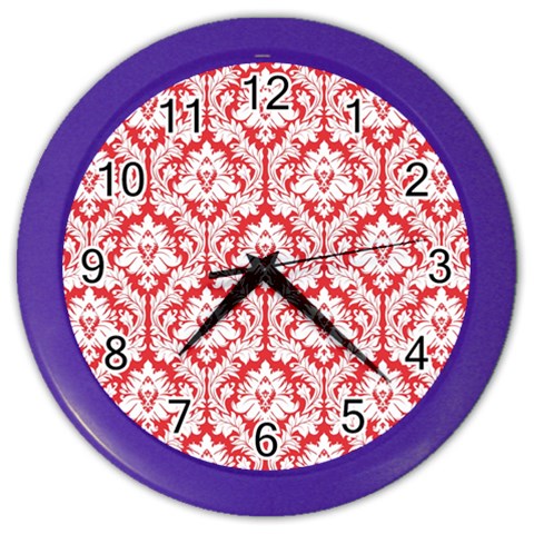 White On Red Damask Wall Clock (Color) from ArtsNow.com Front