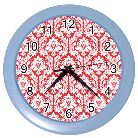 White On Red Damask Wall Clock (Color) from ArtsNow.com Front