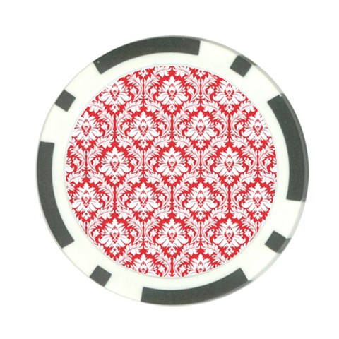 White On Red Damask Poker Chip from ArtsNow.com Front