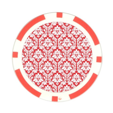 White On Red Damask Poker Chip from ArtsNow.com Front