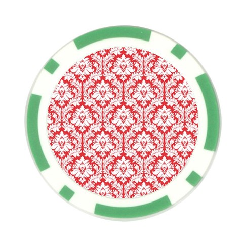 White On Red Damask Poker Chip from ArtsNow.com Front