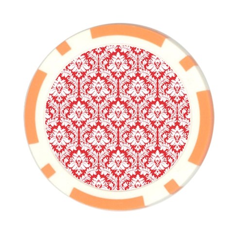 White On Red Damask Poker Chip from ArtsNow.com Front