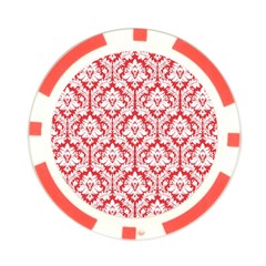 White On Red Damask Poker Chip from ArtsNow.com Front