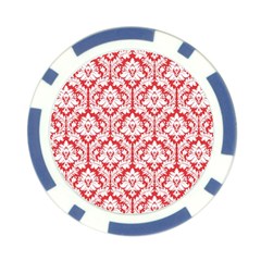 White On Red Damask Poker Chip from ArtsNow.com Front