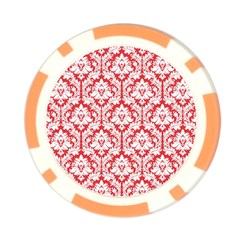 White On Red Damask Poker Chip from ArtsNow.com Front