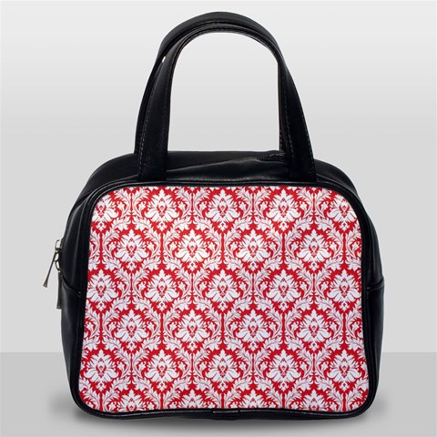 White On Red Damask Classic Handbag (One Side) from ArtsNow.com Front