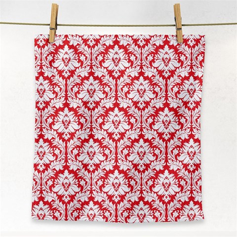 White On Red Damask Face Towel from ArtsNow.com Front