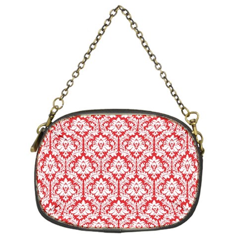 White On Red Damask Chain Purse (One Side) from ArtsNow.com Front