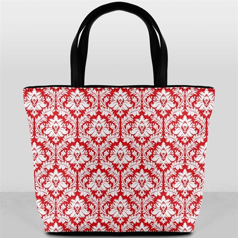 Poppy Red Damask Pattern Bucket Bag from ArtsNow.com Back