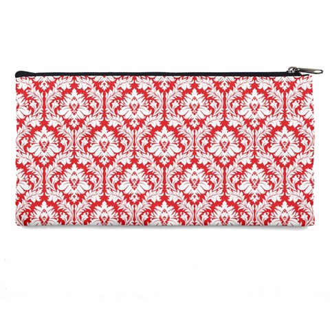 Poppy Red Damask Pattern Pencil Case from ArtsNow.com Back