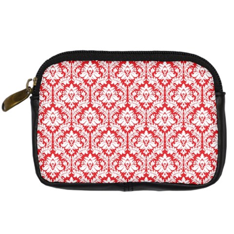 White On Red Damask Digital Camera Leather Case from ArtsNow.com Front