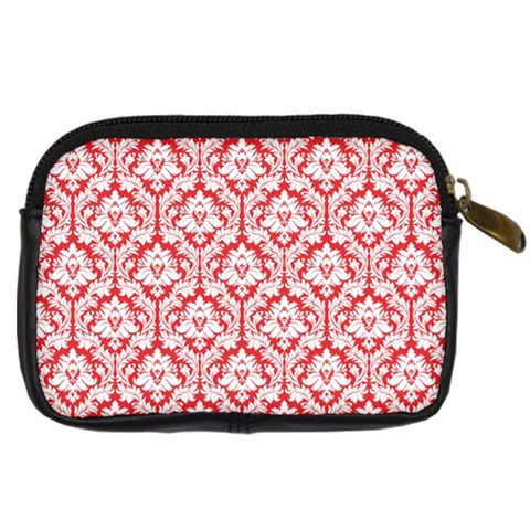 White On Red Damask Digital Camera Leather Case from ArtsNow.com Back