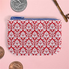 Poppy Red Damask Pattern Mini Coin Purse from ArtsNow.com Front