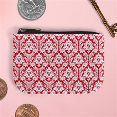 Poppy Red Damask Pattern Mini Coin Purse from ArtsNow.com Front