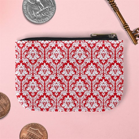 Poppy Red Damask Pattern Mini Coin Purse from ArtsNow.com Back