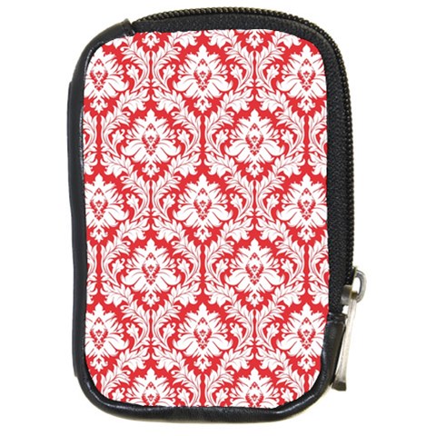 White On Red Damask Compact Camera Leather Case from ArtsNow.com Front