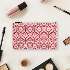 Poppy Red Damask Pattern Cosmetic Bag (Small) from ArtsNow.com Front