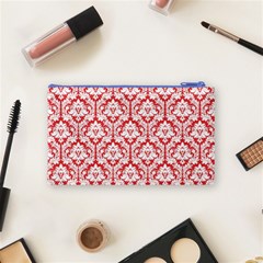 Poppy Red Damask Pattern Cosmetic Bag (Small) from ArtsNow.com Back