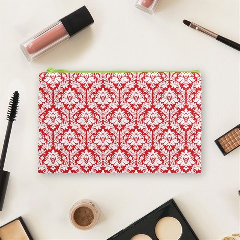 Poppy Red Damask Pattern Cosmetic Bag (Medium) from ArtsNow.com Front