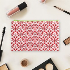 Poppy Red Damask Pattern Cosmetic Bag (Medium) from ArtsNow.com Front