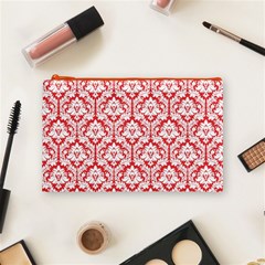 Poppy Red Damask Pattern Cosmetic Bag (Medium) from ArtsNow.com Front