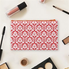 Poppy Red Damask Pattern Cosmetic Bag (Medium) from ArtsNow.com Back