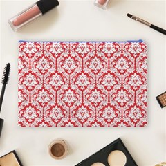 Poppy Red Damask Pattern Cosmetic Bag (Large) from ArtsNow.com Back