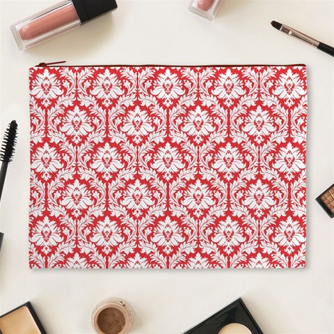 Poppy Red Damask Pattern Cosmetic Bag (XL) from ArtsNow.com Front