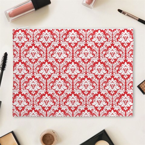 Poppy Red Damask Pattern Cosmetic Bag (XL) from ArtsNow.com Front